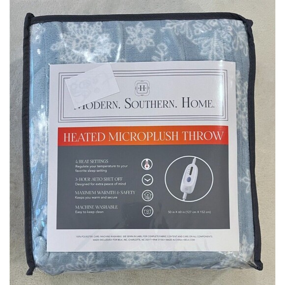Modern Southern Home Heated Microplush Throw NEW in Package Blue Snowflake 50x60 - Picture 1 of 7